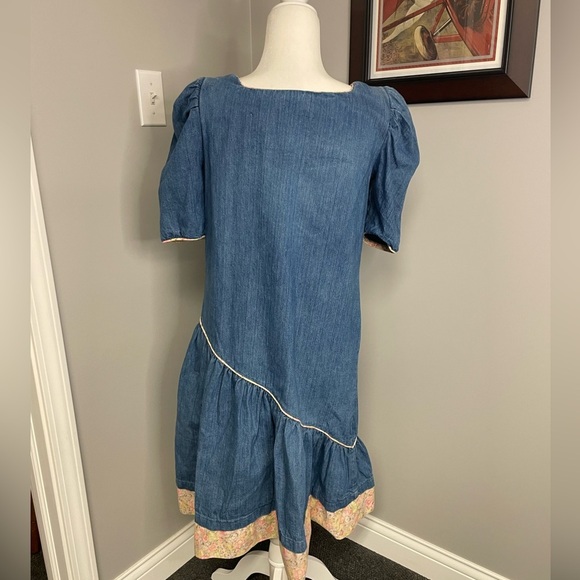 St Barth's Denim Ruffle Puff Sleeve Vintage Womens Dress Size 7/8 80s 90s - Picture 6 of 10